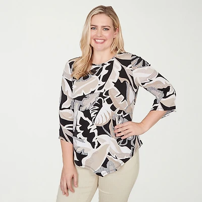 Alfred Dunner Detail Driven Womens Crew Neck 3/4 Sleeve T-Shirt