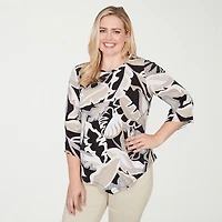 Alfred Dunner Detail Driven Womens Crew Neck 3/4 Sleeve T-Shirt