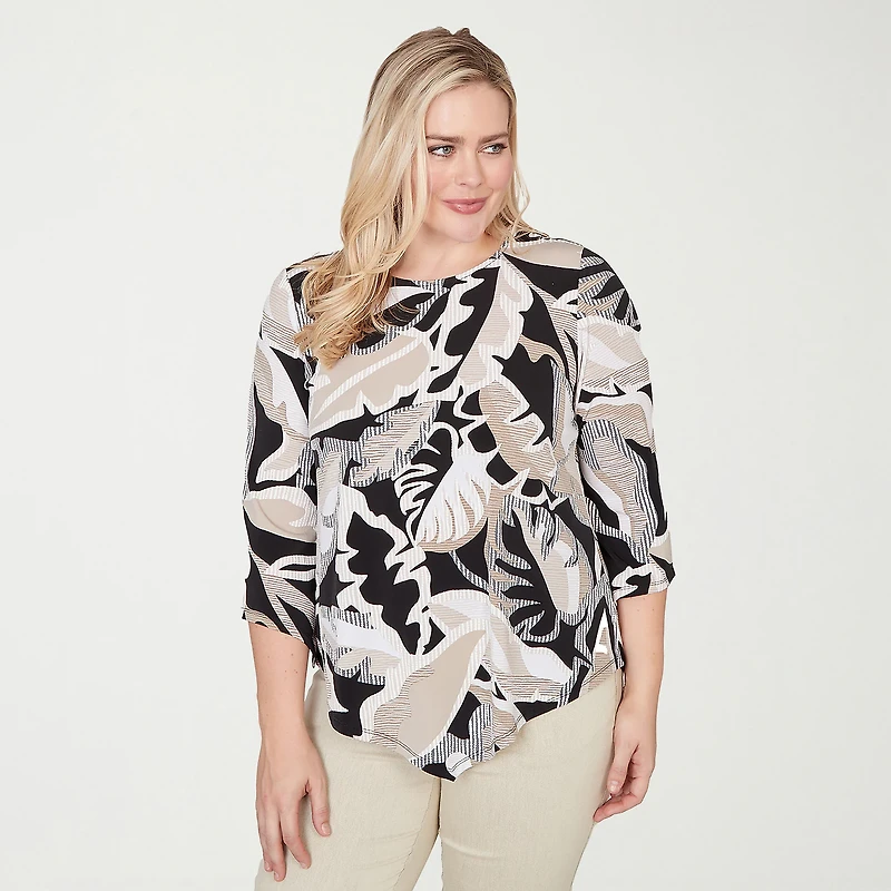 Alfred Dunner Detail Driven Womens Crew Neck 3/4 Sleeve T-Shirt