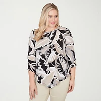 Alfred Dunner Detail Driven Womens Crew Neck 3/4 Sleeve T-Shirt