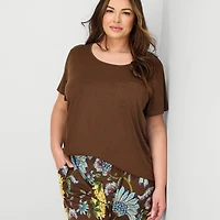 Liz Claiborne Womens Round Neck Short Sleeve 2-pc. Plus Pajama Set