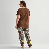 Liz Claiborne Womens Round Neck Short Sleeve 2-pc. Plus Pajama Set