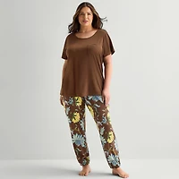 Liz Claiborne Womens Round Neck Short Sleeve 2-pc. Plus Pajama Set