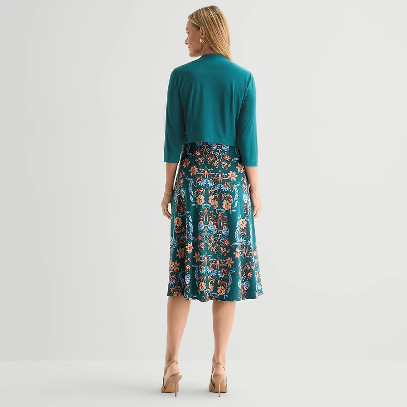 Danny & Nicole Womens Midi Floral Jacket Dress