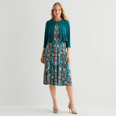Danny & Nicole Womens Midi Floral Jacket Dress