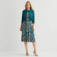Danny & Nicole Womens Midi Floral Jacket Dress