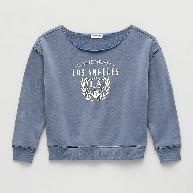 Eyeshadow Big Kid Girls Boat Neck Fleece Long Sleeve Sweatshirt