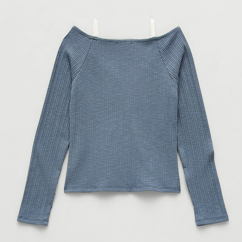 Eyeshadow Big Kid Girls Sweetheart Neck Long Sleeve Layered Top