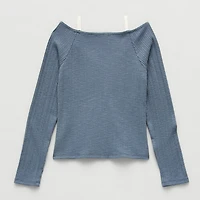 Eyeshadow Big Kid Girls Sweetheart Neck Long Sleeve Layered Top