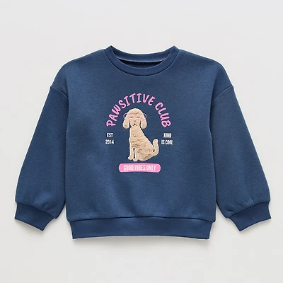 Okie Dokie Toddler & Little Girls Round Neck Fleece Long Sleeve Sweatshirt