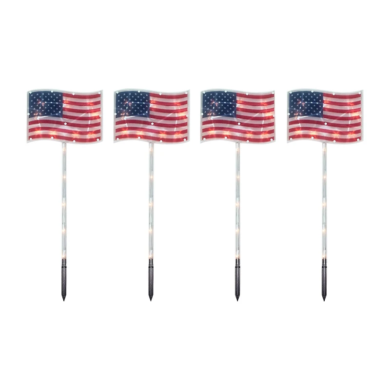 Northlight 28" Lighted Flags - Clear 4th of July Yard Art