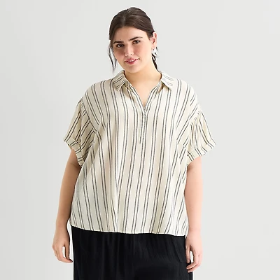 a.n.a Womens Plus Short Sleeve Blouse