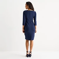 Jessica Howard Womens Boat Neck 3/4 Sleeve Sheath Dress
