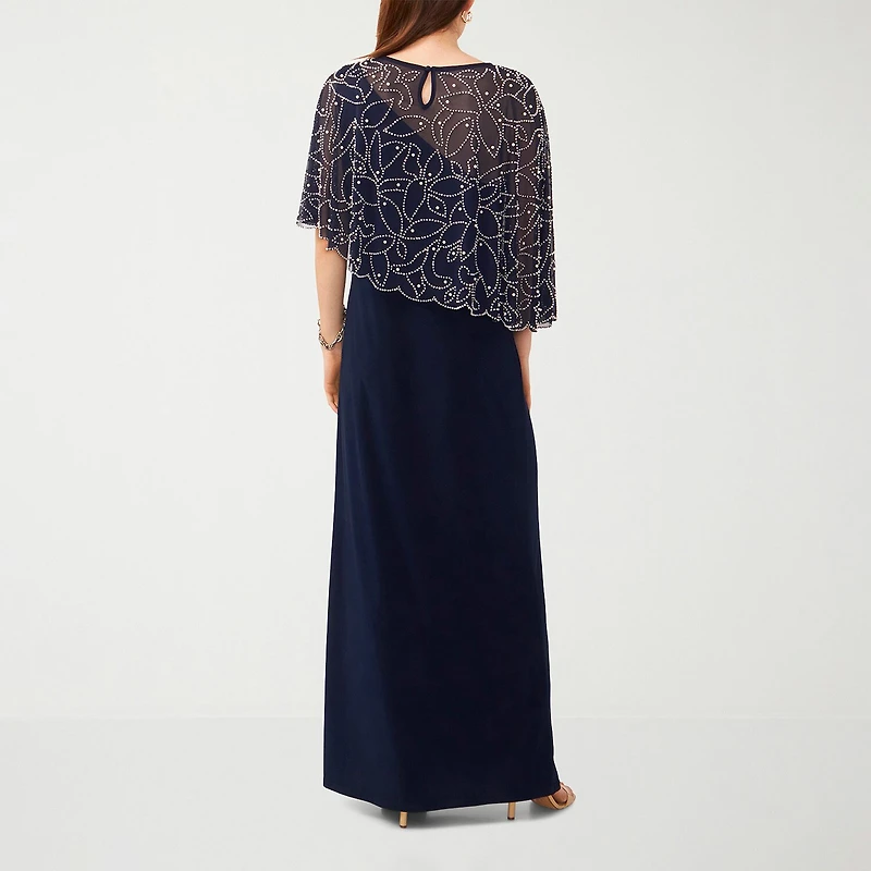 MSK Womens Round Neck Short Sleeve Cape Fitted Gown