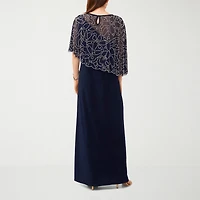 MSK Womens Round Neck Short Sleeve Cape Fitted Gown