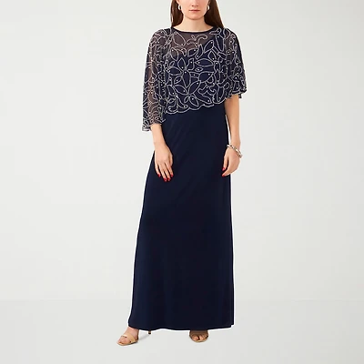 MSK Womens Round Neck Short Sleeve Cape Fitted Gown