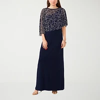 MSK Womens Round Neck Short Sleeve Cape Fitted Gown