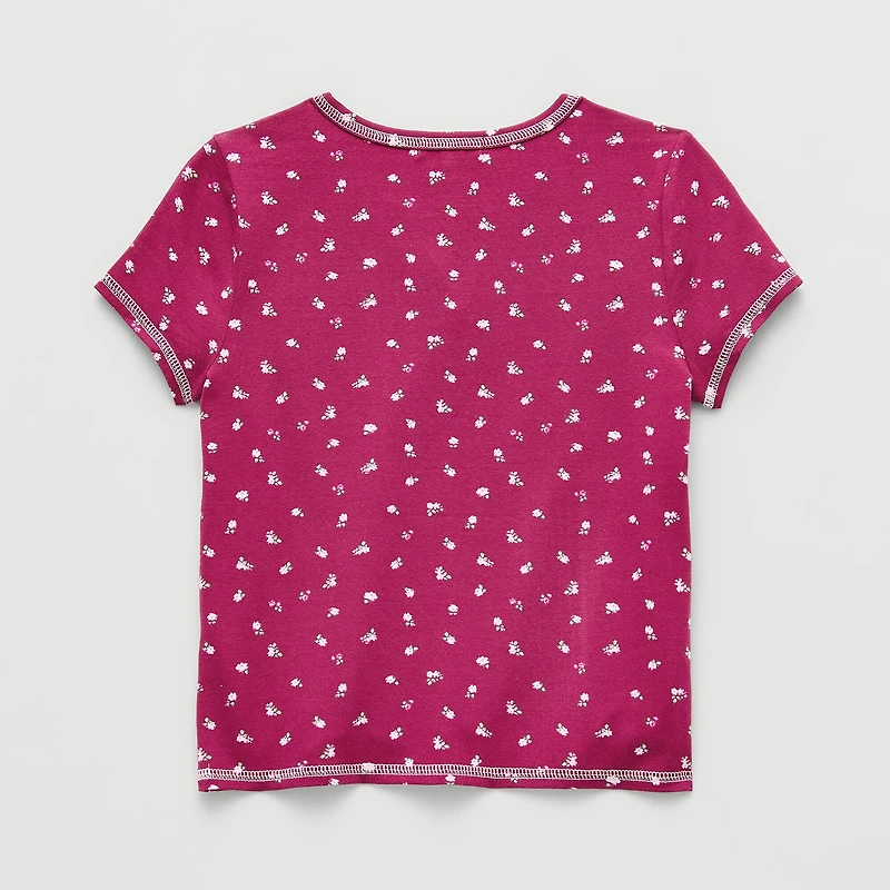 Eyeshadow Big Kid Girls Split Crew Neck Short Sleeve T-Shirt