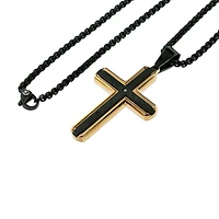 Mens White Diamond Stainless Steel Cross 24 Inch Pendant Necklace