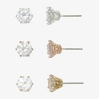 Mixit Womens Cubic Zirconia Hypoallergenic 3 Pair Earring Set