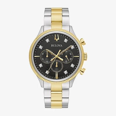 Bulova Classic Mens Chronograph Diamond Accent Two Tone Stainless Steel Bracelet Watch 98d172