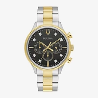 Bulova Classic Mens Chronograph Diamond Accent Two Tone Stainless Steel Bracelet Watch 98d172