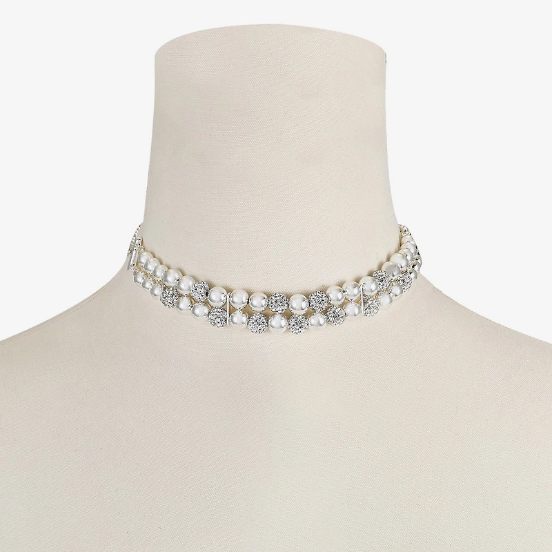 Monet Jewelry Womens Glass Surgical Steel Round 13 Inch Choker Necklace