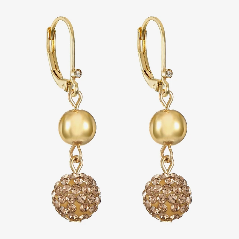 Monet Jewelry Double Beaded Womens Brown Glass Surgical Steel Round Drop Earrings