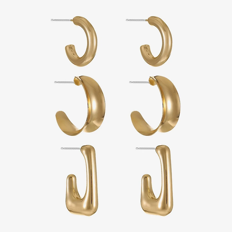 Liz Claiborne Hoop Womens Square Hypoallergenic 3 Pair Earring Set