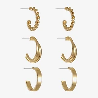 Liz Claiborne Hoop Twisted Womens Hypoallergenic 3 Pair Earring Set