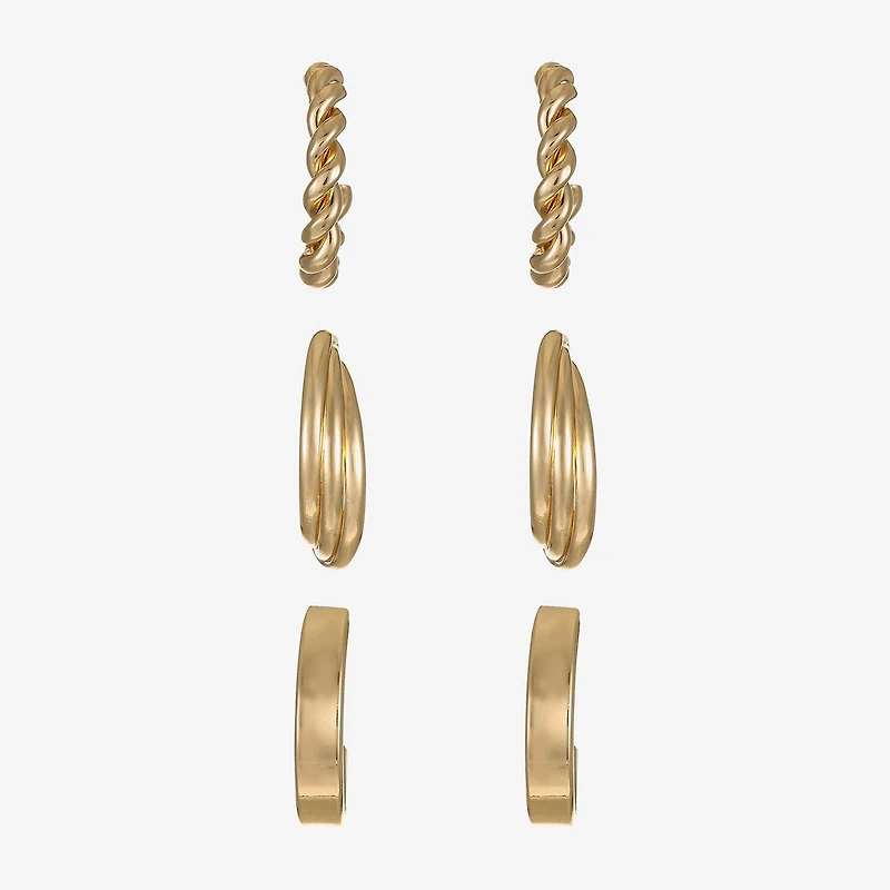 Liz Claiborne Hoop Twisted Womens Hypoallergenic 3 Pair Earring Set