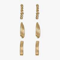 Liz Claiborne Hoop Twisted Womens Hypoallergenic 3 Pair Earring Set