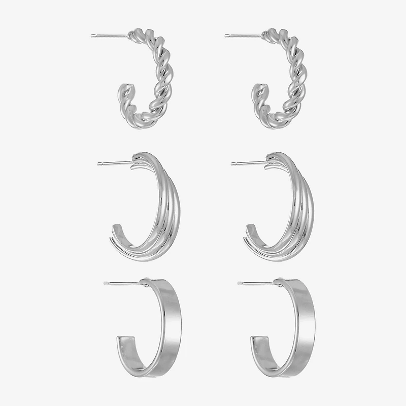 Liz Claiborne Hoop Twisted Womens Hypoallergenic 3 Pair Earring Set