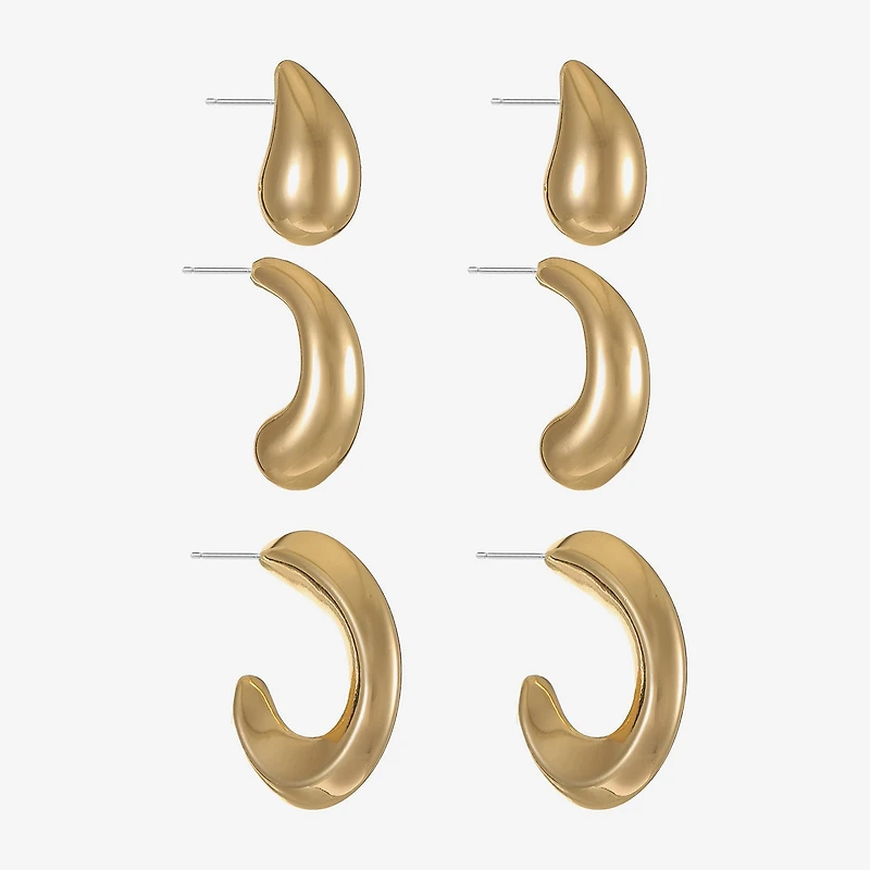 Liz Claiborne Stud & Hoop Womens Hypoallergenic 3 Pair Earring Set