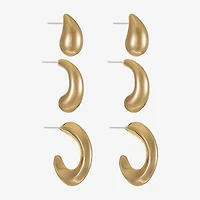 Liz Claiborne Stud & Hoop Womens Hypoallergenic 3 Pair Earring Set