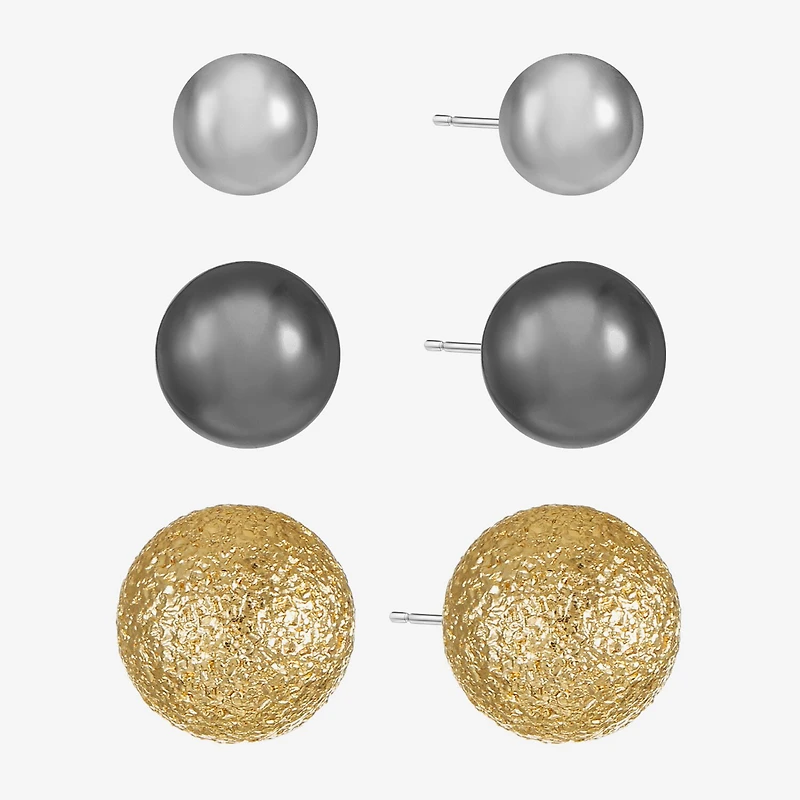 Liz Claiborne Tri Tone Womens Round Hypoallergenic 3 Pair Earring Set