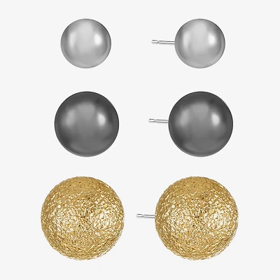 Liz Claiborne Tri Tone Womens Round Hypoallergenic 3 Pair Earring Set