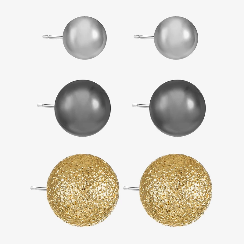 Liz Claiborne Tri Tone Womens Round Hypoallergenic 3 Pair Earring Set