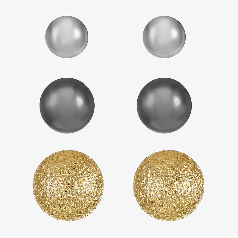 Liz Claiborne Tri Tone Womens Round Hypoallergenic 3 Pair Earring Set