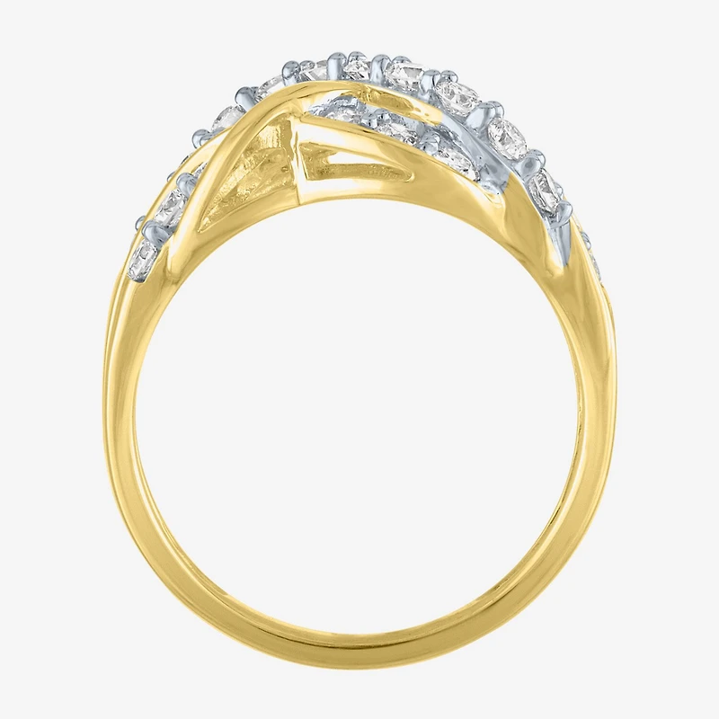 (G-H/Si2-I1) Womens 1 CT. T.W. Lab Grown White Diamond 10K Gold Crossover Band