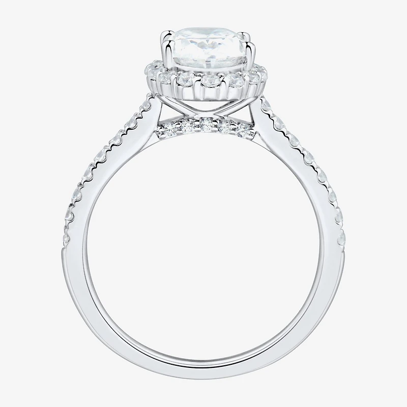(H-I / Si1-Si2) Womens 2 CT. T.W. Lab Grown White Diamond 10K Gold Oval Side Stone Halo Engagement Ring