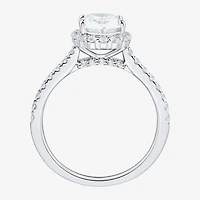 (H-I / Si1-Si2) Womens 2 CT. T.W. Lab Grown White Diamond 10K Gold Oval Side Stone Halo Engagement Ring