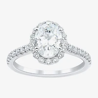 (H-I / Si1-Si2) Womens 2 CT. T.W. Lab Grown White Diamond 10K Gold Oval Side Stone Halo Engagement Ring