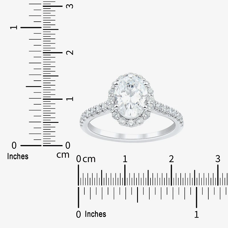 (H-I / Si1-Si2) Womens 2 CT. T.W. Lab Grown White Diamond 10K Gold Oval Side Stone Halo Engagement Ring