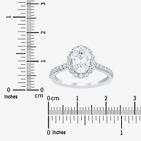 (H-I / Si1-Si2) Womens 2 CT. T.W. Lab Grown White Diamond 10K Gold Oval Side Stone Halo Engagement Ring