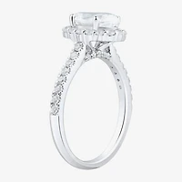 (H-I / Si1-Si2) Womens 2 CT. T.W. Lab Grown White Diamond 10K Gold Oval Side Stone Halo Engagement Ring