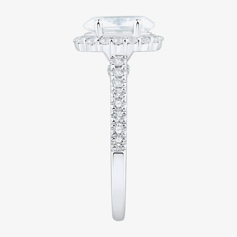 (H-I / Si1-Si2) Womens 2 CT. T.W. Lab Grown White Diamond 10K Gold Oval Side Stone Halo Engagement Ring