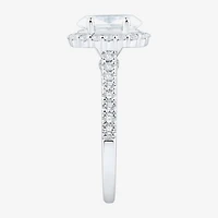 (H-I / Si1-Si2) Womens 2 CT. T.W. Lab Grown White Diamond 10K Gold Oval Side Stone Halo Engagement Ring