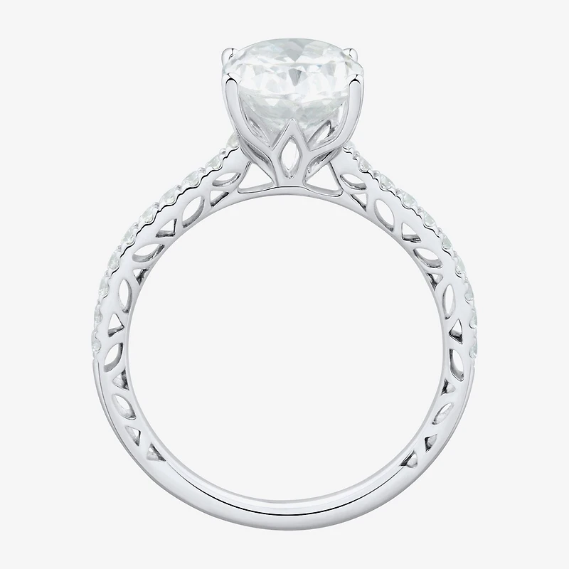 (H-I / Si1-Si2) Womens 2 3/4 CT. T.W. Lab Grown White Diamond 10K Gold Oval Side Stone Engagement Ring
