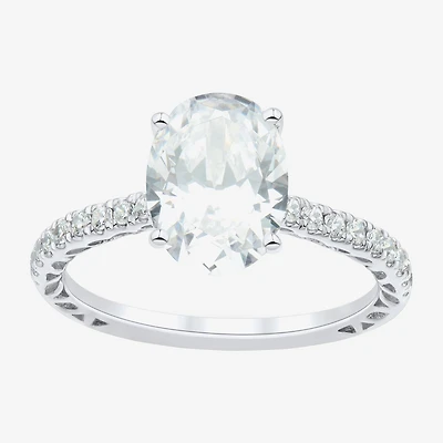 (H-I / Si1-Si2) Womens 2 3/4 CT. T.W. Lab Grown White Diamond 10K Gold Oval Side Stone Engagement Ring